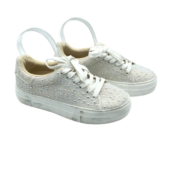 Betsey Johnson Sidny Pearl Sneakers Lace Up White 6.5 - Picture 1 of 13